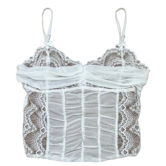 I.AM.GIA White Lace Corset Cami Top XL Ruched Bow Detail Y2K Fully Lined - Picture 1 of 14